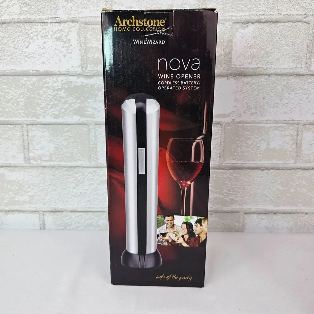 Archstone Nova Electric Wine Opener Cordless Battery Corkscrew NIB Silver Black